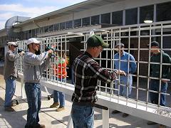 Construction site where reinforced steel is fixed with an automatic rebar tier